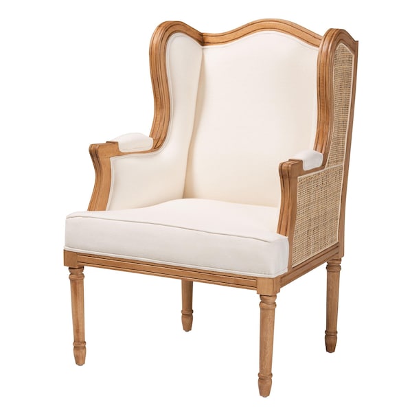 Bali & Pari Rachana Traditional French Beige Fabric and Honey Oak Finished Wood Accent Chair 238-13386-ZORO - main